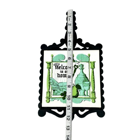 Vintage Cast Iron Ceramic Tile Trivet Sign Welcome to Our Home Rooster Japan - Picture 3 of 7